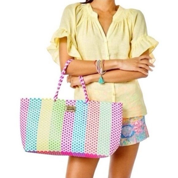 Lilly Pulitzer Handbags - NWOT Lilly Pulitzer Vibrant Multicolored Woven Oversized Tote Bag